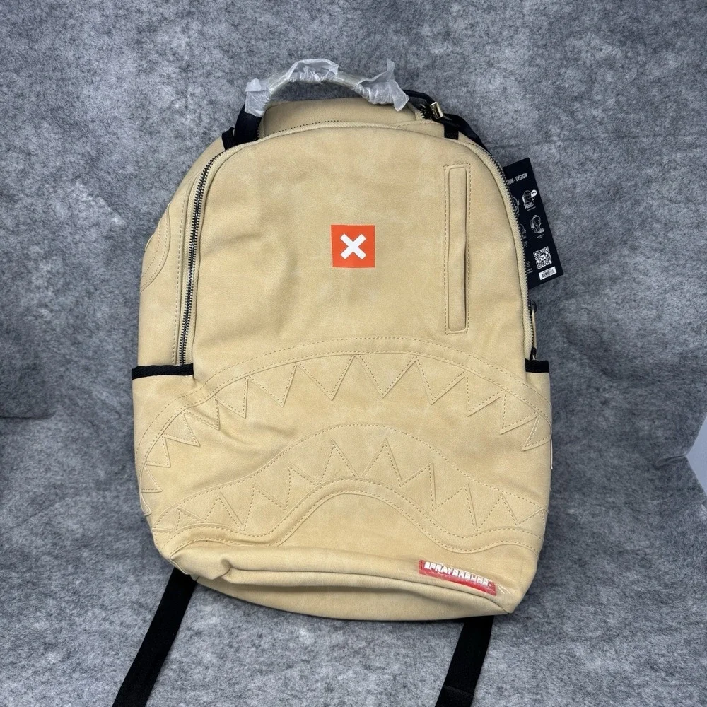 SPRAYGROUND Timber Shark Backpack Limited Edition Rare Beige Faux Suede
